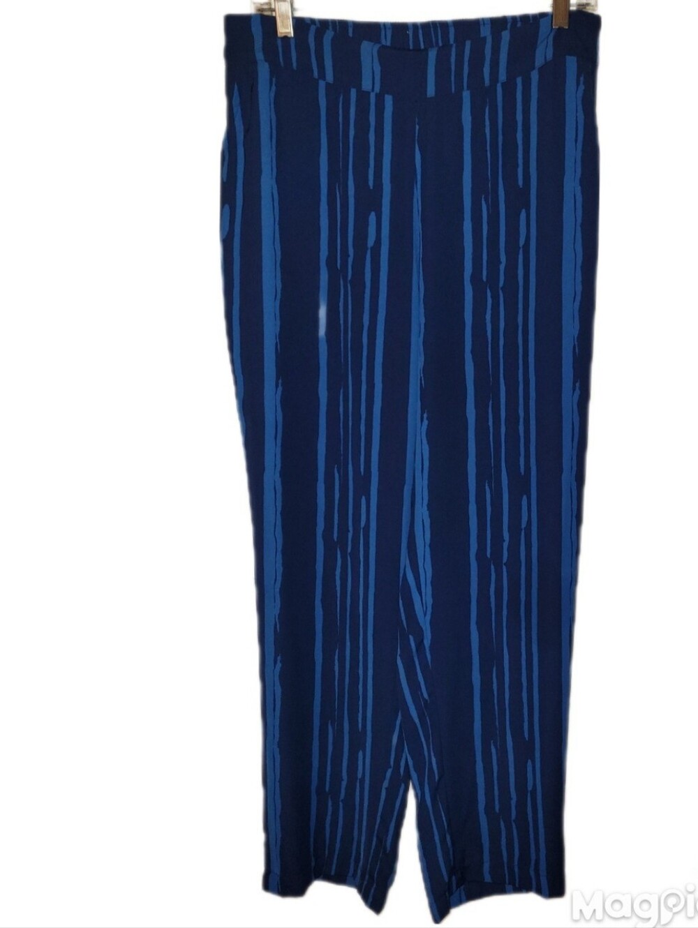 Sabie Lg Women's Blue Stripe Pull-On Palazzo Cropped Pants Slash Pockets...